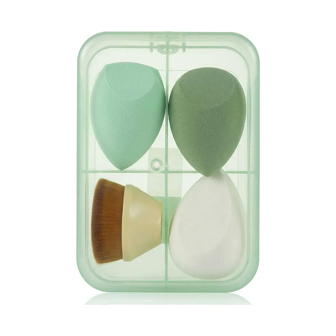 Kit 3 Esponjas e Pincel Kabuki Verde